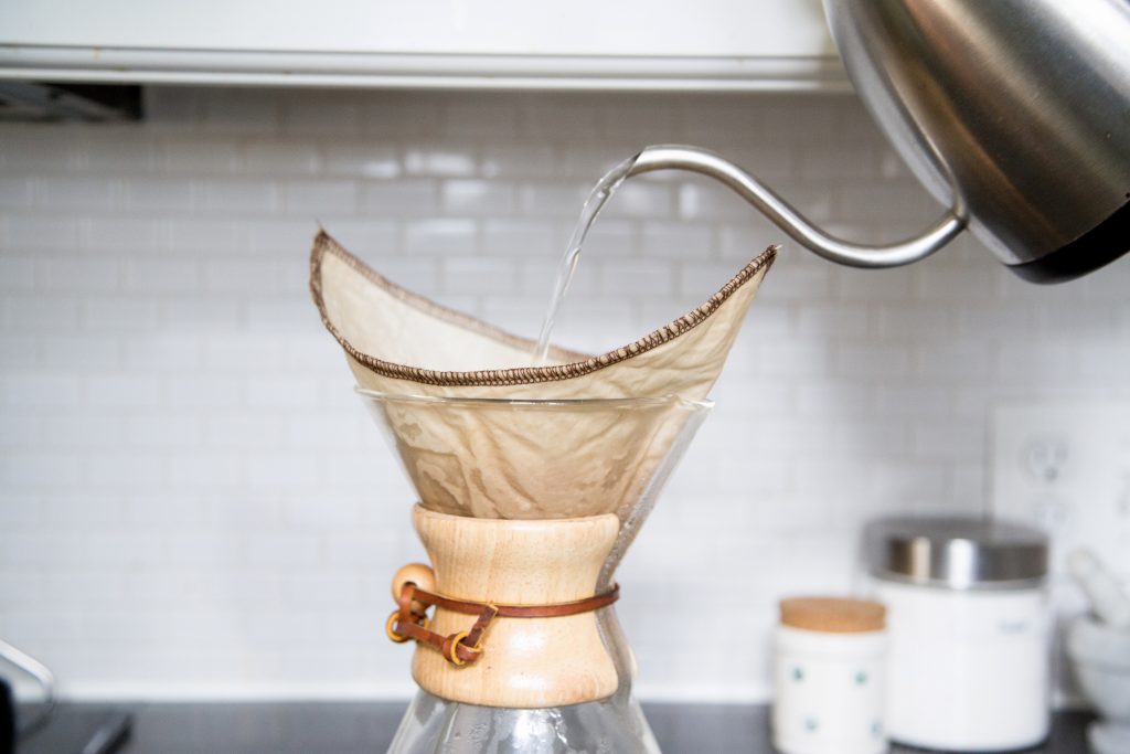 Chemex Brewing Method using a coffeesock reusable filter